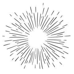 Poster - Hand drawn black sunburst lines radial burst rays abstract vector illustration minimalist doodle sketch style design element on white background for decoration and branding