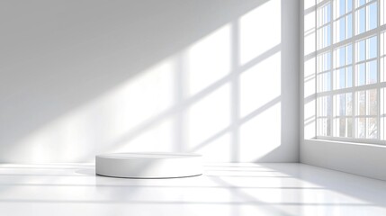 Poster - White Cylindrical Pedestal in a Bright Studio Room