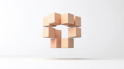 Poster - Floating Beige Cubes Abstract 3D Composition