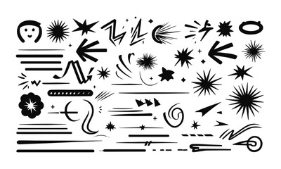 Leinwandbilder - cartoon expression elements, variety of black dynamic lines, accent marks, motion streaks, impact bursts, swirl lines, spark symbols, easily editable.