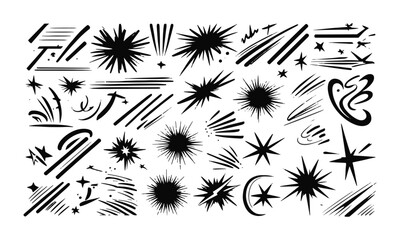 Leinwandbilder - cartoon expression elements, variety of black dynamic lines, accent marks, motion streaks, impact bursts, swirl lines, spark symbols, easily editable.