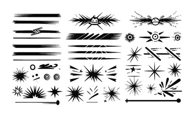 Leinwandbilder - cartoon expression elements, variety of black dynamic lines, accent marks, motion streaks, impact bursts, swirl lines, spark symbols, easily editable.
