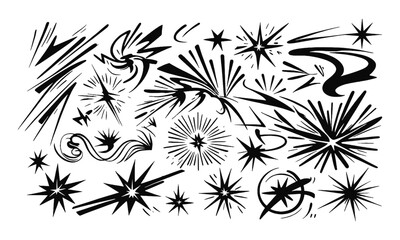 Leinwandbilder - cartoon expression elements, variety of black dynamic lines, accent marks, motion streaks, impact bursts, swirl lines, spark symbols, easily editable.