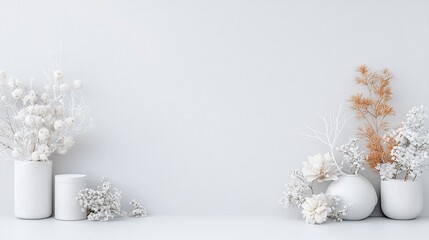 Poster - White Dried Flower Arrangement on White Background