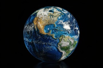 Aufkleber - Holographic representation of Earth showcasing continents and oceans in vivid detail, Science Composition Hologram of earth combined with illustrated earth colored in blue