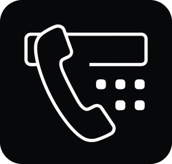 Poster - Outline Landline Telephone Icon on Black Square Background, Simple Minimalist Communication Symbol AI Generative