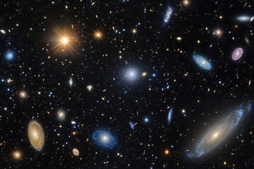 Wall Mural - Explore vast clusters of stars and galaxies in stunning cosmic journey through the universe, Fly through large clusters of stars and galaxies to the far reaches of the universe