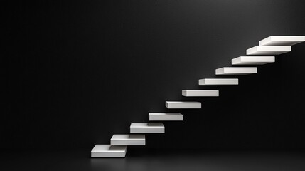 Poster - White Floating Staircase Ascending into Black Void