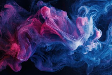 Poster - Swirling formless smoke in vibrant shades of pink and blue against a dark background, Flow stage of formless smoke swirling against a black background