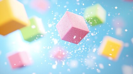 Fototapete - Pastel Cubes Floating on a Blue Background
