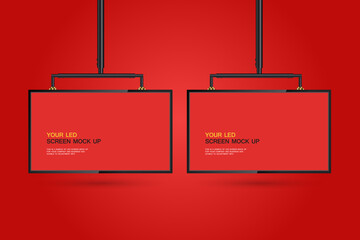 Aufkleber - Set of two Hanging wide screen LEDs for  Mockup in 3D vector, illusstration. ARealistic hanging LED screen on red background.