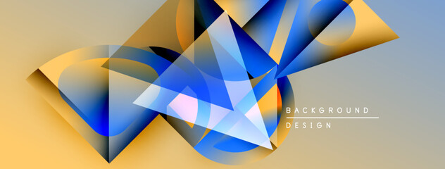 Poster - Abstract geometric shapes overlap, creating dynamic visual effect. Blue, gold hues dominate composition. Modern design element.