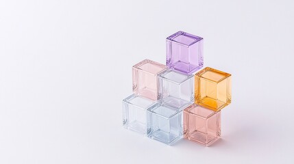 Poster - Abstract Isometric Composition of Pastel Translucent Cubes