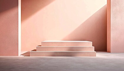 Poster - Floating Pastel Cubes on Cream Floor Minimalist Product Display