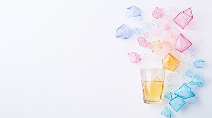 Poster - Floating Pastel Geometric Shapes Above Glass on White Background