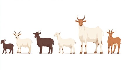  Cartoon goats of varying sizes, lined up