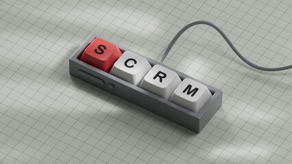 Poster - Abbreviation Scrm on Computer keyboard keys. Business analysis concept.close up of Computer keyboard keys,Business Concept.3D rendering on white background.