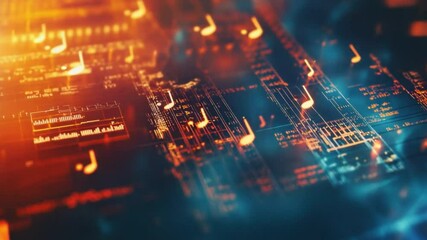 Poster - Digital Symphony: The essence of technological creativity merges with the soul of sound, as musical notes dance across a circuit board, where innovation, data, and sound intertwine