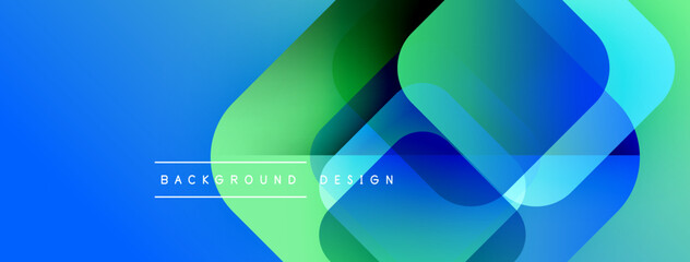Poster - Abstract geometric shapes overlap, creating vibrant blue, green gradients. Modern design element for backgrounds, presentations. Smooth transitions visible.