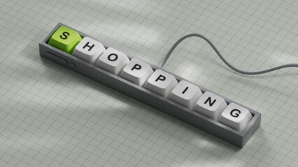 Poster - Shopping.3D illustration of Computer keyboard keys.close up of Computer keyboard keys,3D rendering on white background.