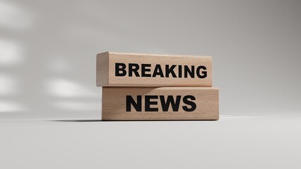 Poster - Breaking News symbol. wooden blocks with words 'Breaking  News'. wooden blocks. Copy space.3D rendering on white background.