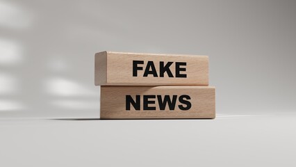 Poster - Fake News symbol. wooden blocks with words 'Fake News'. wooden blocks. Copy space.3D rendering on white background. 