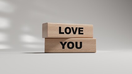 Poster - love you.wooden blocks spelling.Flat lay view from above on white background with wooden blocks buttons.IT technology concept.3D rendering on white background.