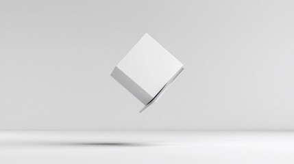 Poster - Floating White Cube with Sliced Edge Casting Dual Shadows
