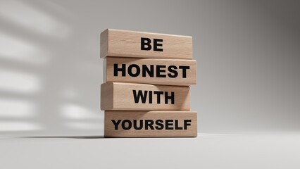 Aufkleber - Be honest with Yourself symbol. wooden blocks with words Be honest with Yourself. Be honest with Yourself concept.Copy space.3D rendering on white background.