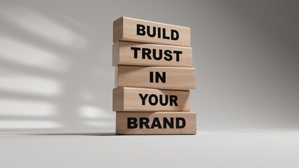 Poster - Build trust in your brand symbol. wooden blocks with words Build trust in your brand.Business and Build trust in your brand concept.3D rendering on white background.