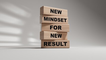 Poster - Mindset symbol. wooden blocks with words New Mindset for new Result.Business and New Mindset new Result concept. Copy space.3D rendering on white background.