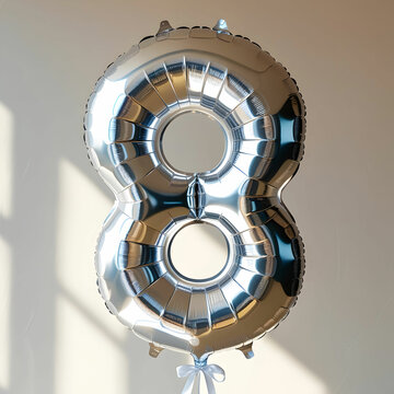 Letter 8 written on a gray shinny balloon