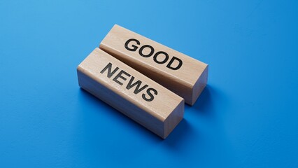 Poster - Good News symbol. wooden blocks with words 'Good News'. wooden blocks. Copy space.3D rendering on blue background. 