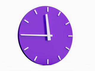 Aufkleber - Minimal abstract 3d rendering purple wall clock on white background . Time is 11:45 o'clock. 3d Illustration.