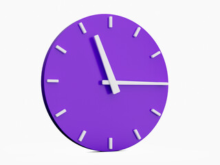 Aufkleber - Minimal abstract 3d rendering purple wall clock on white background . Time is 11:15 clock. 3d Illustration.
