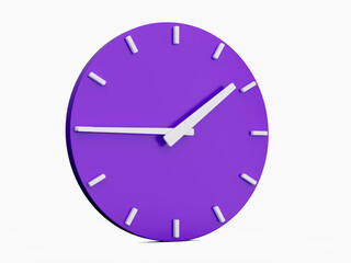 Aufkleber - Minimal abstract 3d rendering purple wall clock on white background . Time is 1:45 clock. 3d Illustration.