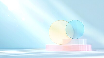 Leinwandbilder - Pastel Pink and Blue Geometric Platforms with Soft Gradient Background