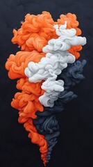 Poster - Abstract Orange White Black Ink Swirl Design