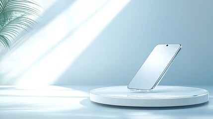 Poster - White Smartphone Mockup Floating on Clean Minimalist Podium