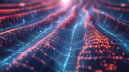 Fototapete - Digital Data Stream: A captivating depiction of a digital data stream, rendered in a vivid palette of orange and blue hues.
