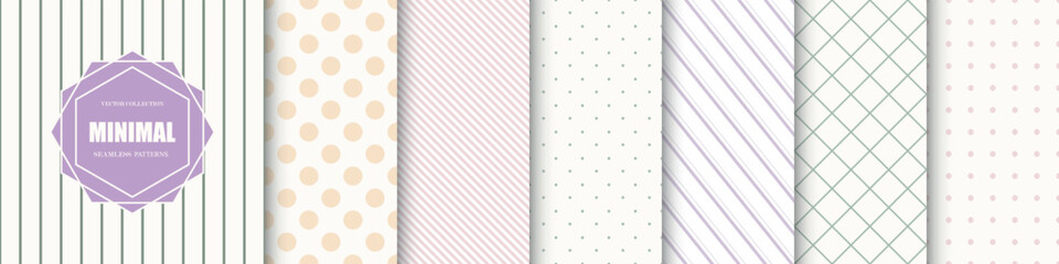 Aufkleber - Collection of vector seamless geometric patterns. Delicate striped and dotted simple textures. Color minimal repeatable backgrounds. Endless unusual prints