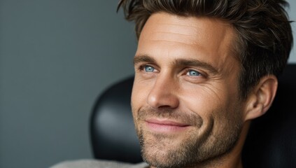 Poster - Handsome Man With Blue Eyes Smiling Confidently, Representing Leadership and Corporate Success for Business and Recruitment Campaigns : Generative AI