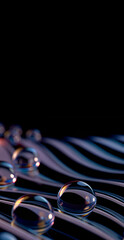 Wall Mural - Black background with abstract iridescent holographic 3D shapes.