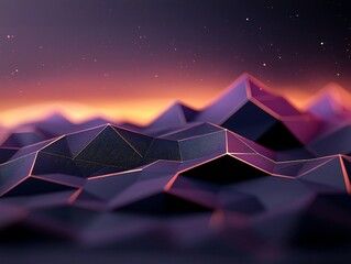 Poster - Glowing Crystalline Polygon Field at Night