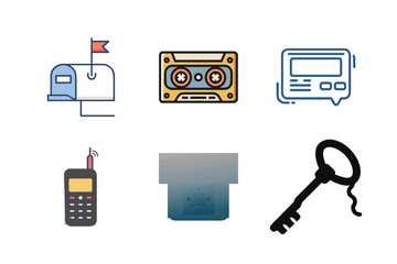 Wall Mural - a diverse set of flat vector icons for mobile devices, business, and web design, illustrating techno