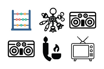 Wall Mural - black vector icon set of tv and media symbols for business and web design
