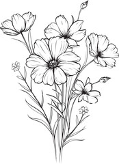  Beautiful line art wildflower tattoo element with refined black lines Black wildflower tattoo vector design element with graceful curves