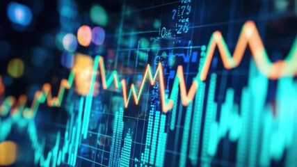 Poster - Dynamic Market Data: An intricate visualization of financial data, highlighting the vibrant fluctuations of market trends through dynamic lines and graphs.