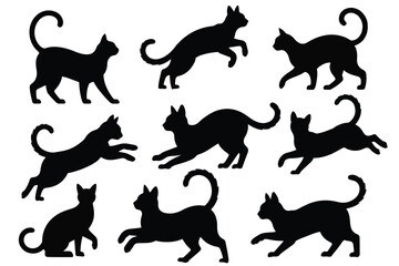  Cute Black Cat Silhouettes Vector Set