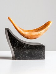 Poster - Abstract Sculpture: Amber and Black Stone Forms